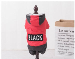 Red dog puffer jacket for cold weather