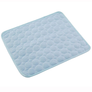 Ice silk cooling pet mat shown in light blue color variant