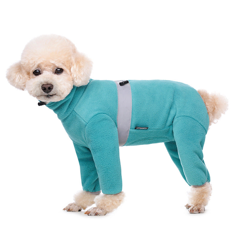 Pink Striped Full-Body Dog Outfit for Cold Weather