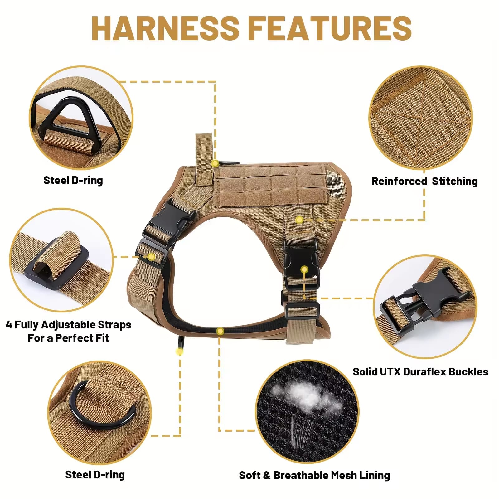 Tactical Reflective Dog Harness Vest for Service & Training – Adjustable Heavy Duty Chest Harness with Metal Buckle for Hiking & Walking 🐶🔥