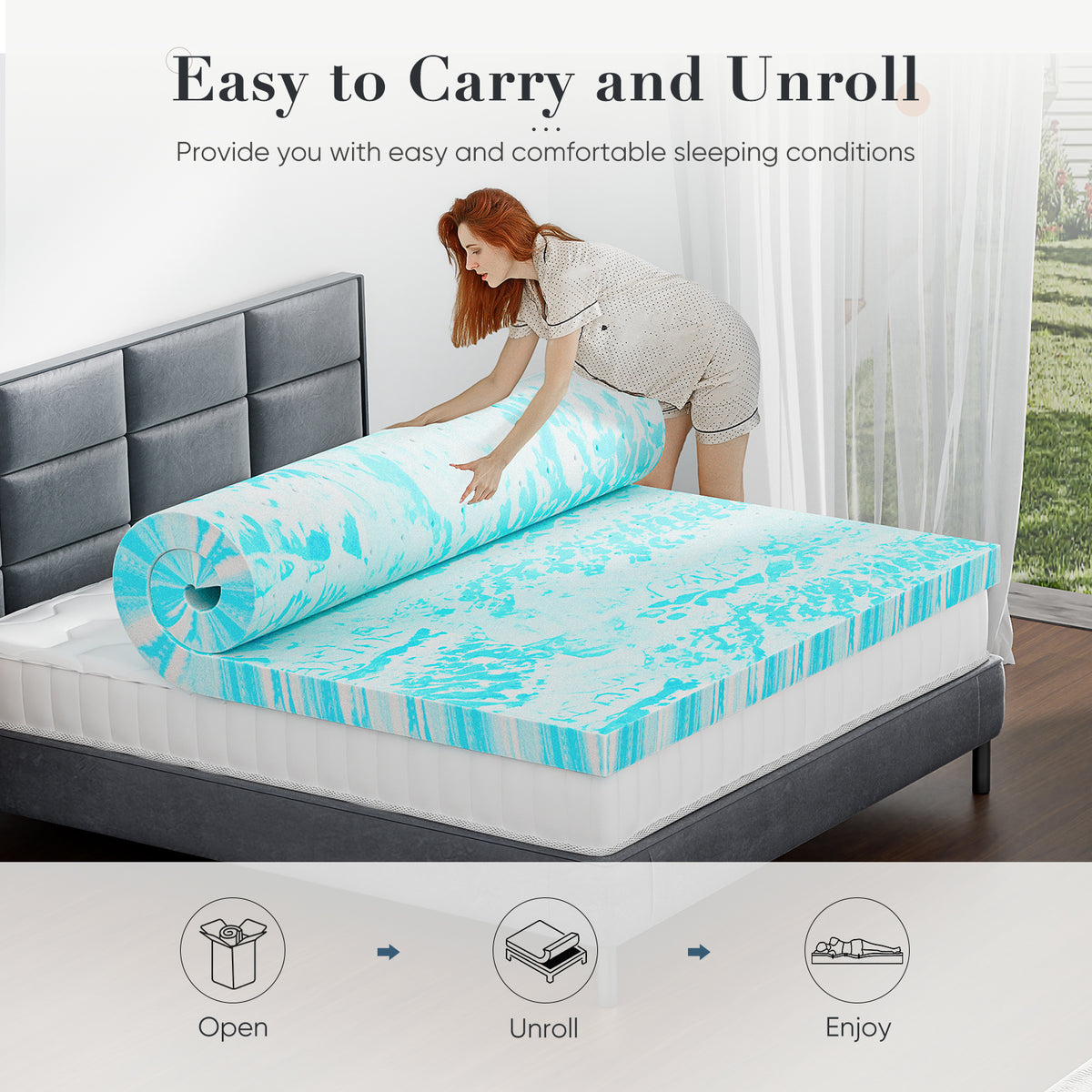 Gel infused memory foam bed topper with pressure relief support for better sleep