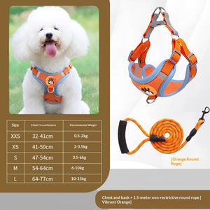 Vest-Style Dog Harness with Reflective Round Rope Leash