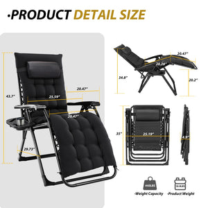 Portable zero gravity lawn chair with convenient side tray for drinks, phones, and personal items