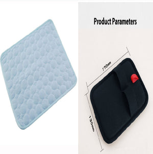 Ice silk cooling pet mat shown with pet sleeping peacefully