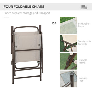 Portable folding patio chairs with round glass table for outdoor meals, BBQs, and family gatherings