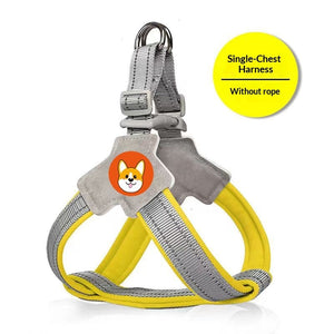 Yellow Breathable Dog Harness and Leash for Outdoor Walks
