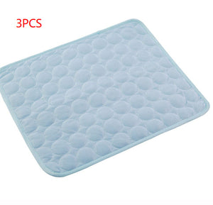 Ice silk cooling pet mat in bright gray color close-up