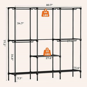 Bedroom wardrobe storage cabinet with adjustable hanging rod and multiple shelves