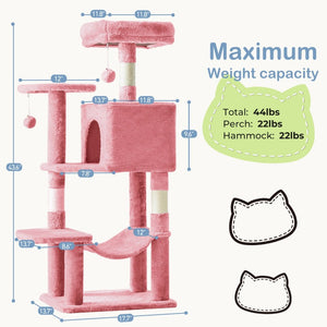44 inch multi-level cat tree tower with sisal scratching posts and hammock