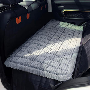Thick dog travel bed for vehicle rear seat