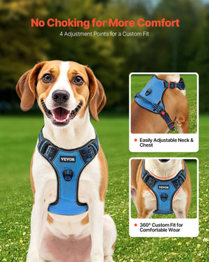 Dog harness with front metal ring for no pull control