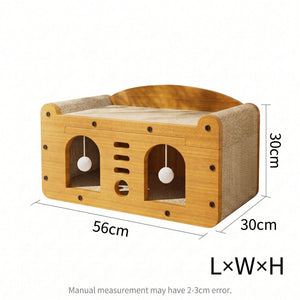 . Large 2 Tier Cat Scratcher House – Cardboard Cat Cave Bed With Hanging Toys