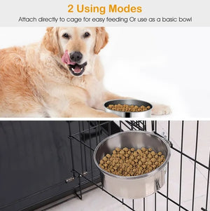 Cage mounted dog and cat feeding bowl