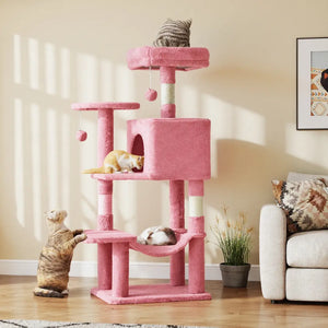 cat tree with sisal scratching posts for claw care and play activity