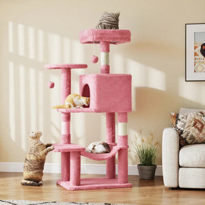 cat tree with sisal scratching posts for claw care and play activity
