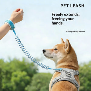 Reflective hands-free dog leash with elastic coiled lead for night walks