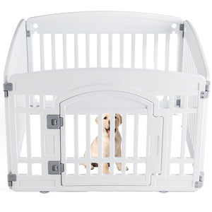Dog playpen fence placed in indoor living room for pet safety