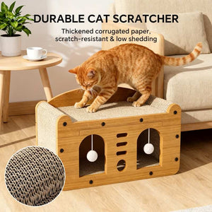Double door design cat scratcher sofa with teaser balls
