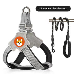Black Vest-Style Dog Harness with Reflective Leash