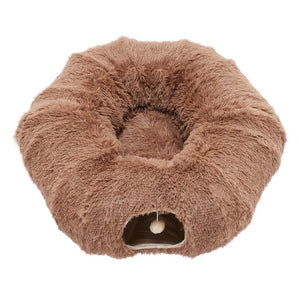 fluffy cat tunnel cave bed providing warmth and comfort