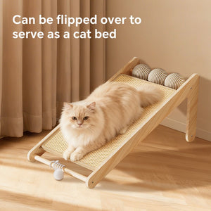 Vertical cat scratcher with hanging sisal balls