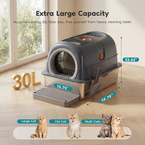 Top entry access of odor-free metal cat litter box