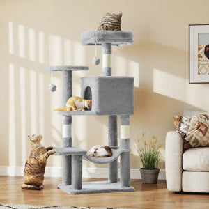 large cat tree for indoor cats with multiple platforms and play areas