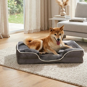 close up memory foam dog bed showing soft cushion and support layers
