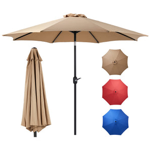 blue outdoor market umbrella fully open with UV protection canopy