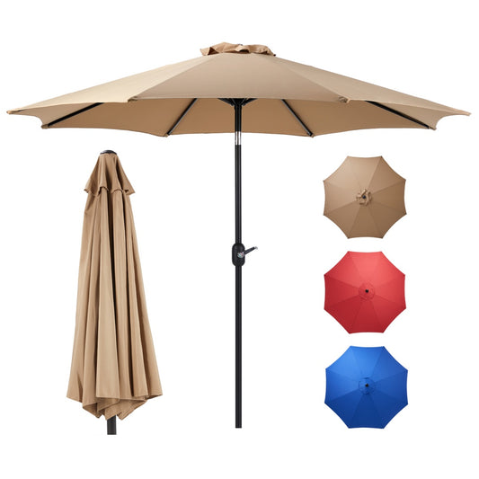 blue outdoor market umbrella fully open with UV protection canopy