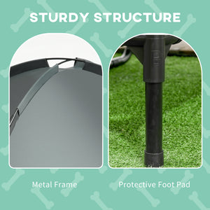 Raised outdoor dog cot with breathable mesh