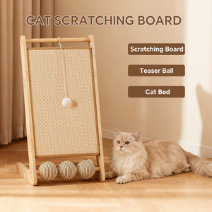 Wooden cat scratching post with sisal surface