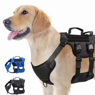 Tactical dog harness for training, walking, hiking, and outdoor adventures with reflective no-pull design