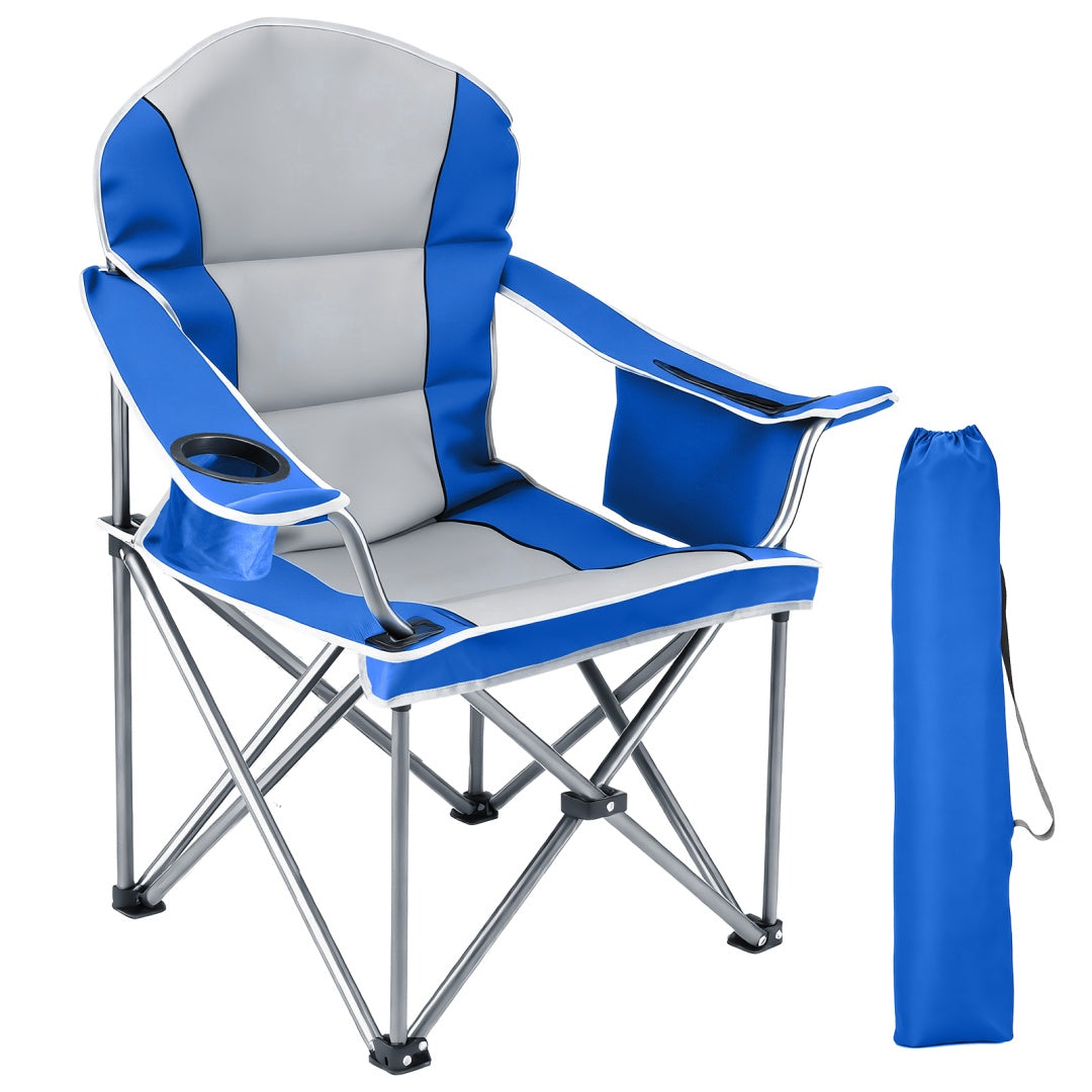 oversized heavy duty camping chair with cooler bag outdoor setup