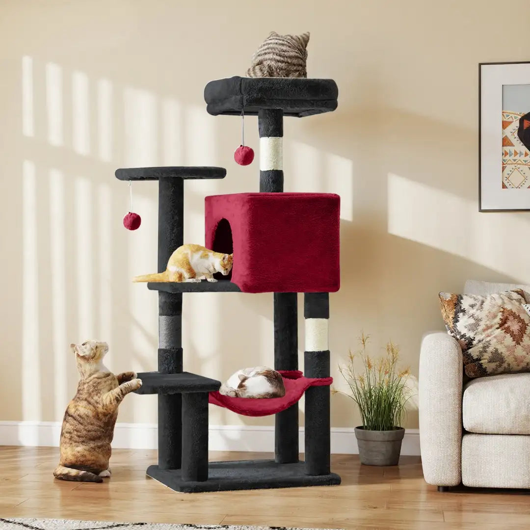 44-inch multi-cat tree tower with sisal posts and hammock