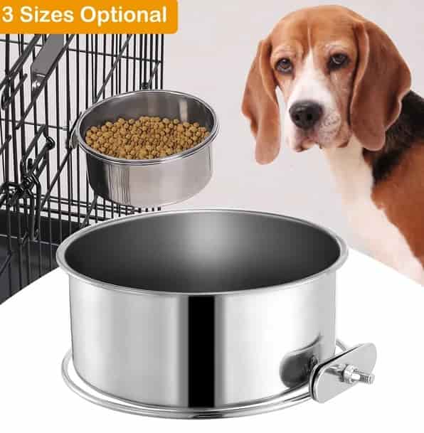 Stainless steel hanging pet bowl for crates