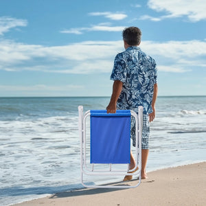 Portable beach chair with built-in umbrella providing comfortable shade during sunny outdoor adventures
