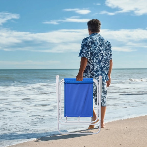 Portable beach chair with built-in umbrella providing comfortable shade during sunny outdoor adventures