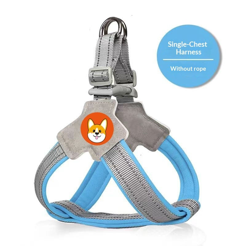 Blue Dog Harness and Reflective Leash Set