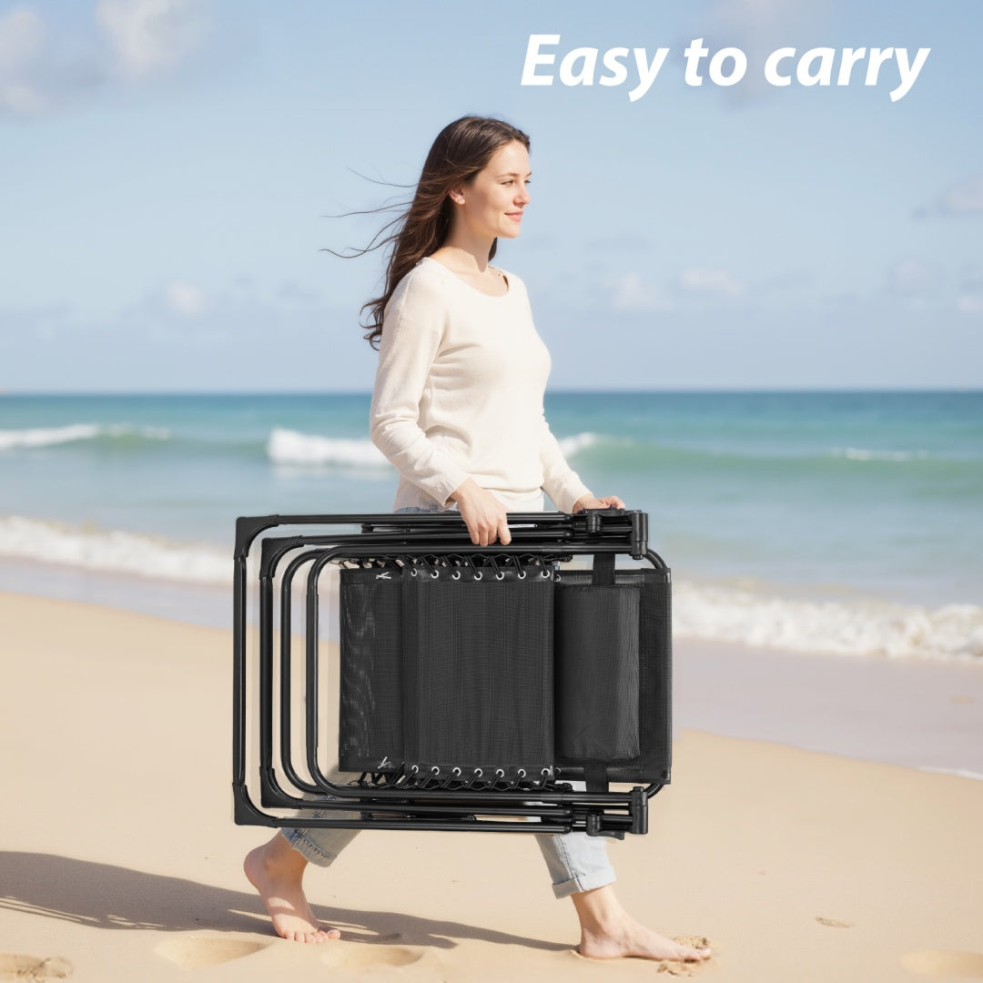 Comfortable folding lounge chair ideal for poolside relaxation, backyard lounging, and sunbathing