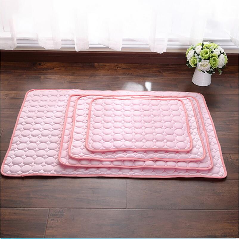 Ice silk cooling pet mat shown in pink color variant