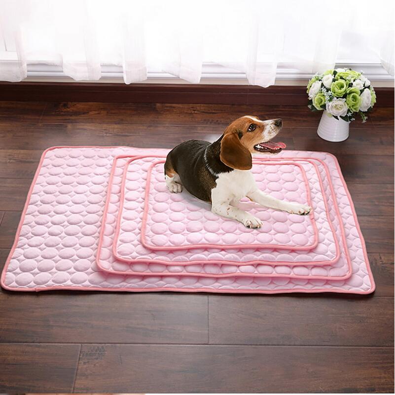 Ice silk cooling pet mat shown in multiple color options