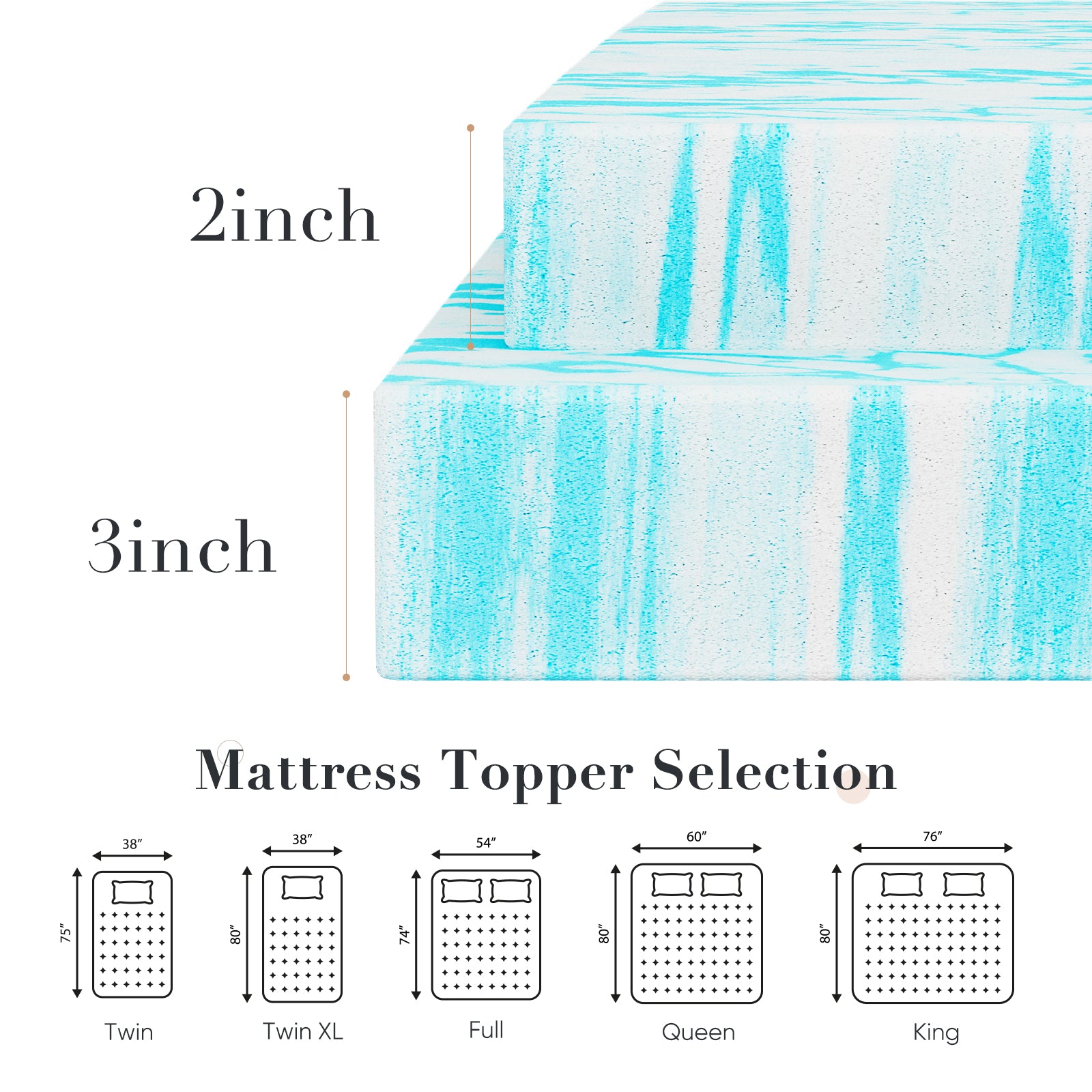 High density cooling memory foam bed topper designed for spinal alignment support