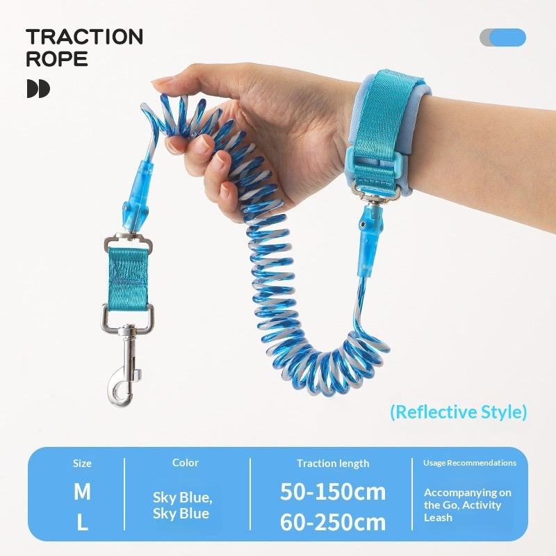 Orange blue and mint green elastic dog walking leash in two sizes