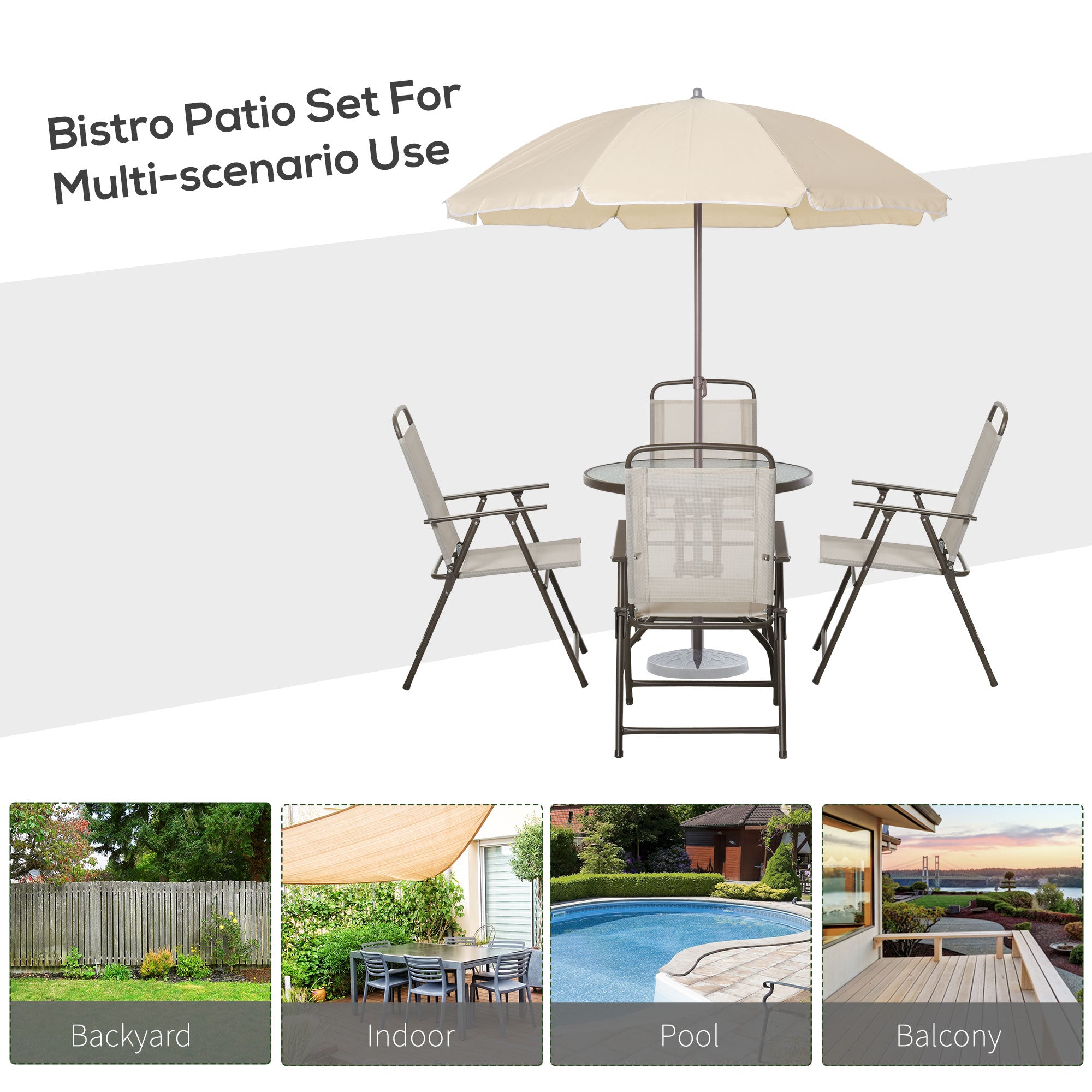 Premium patio dining furniture set featuring breathable mesh folding chairs and tempered glass tabletop