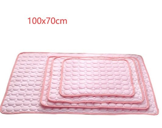 Ice silk cooling pet mat displayed with logo tag