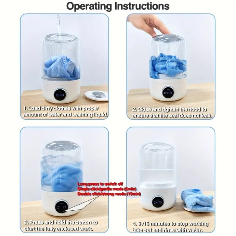 Compact portable washer with 1.2L capacity for delicate laundry at home or while traveling
