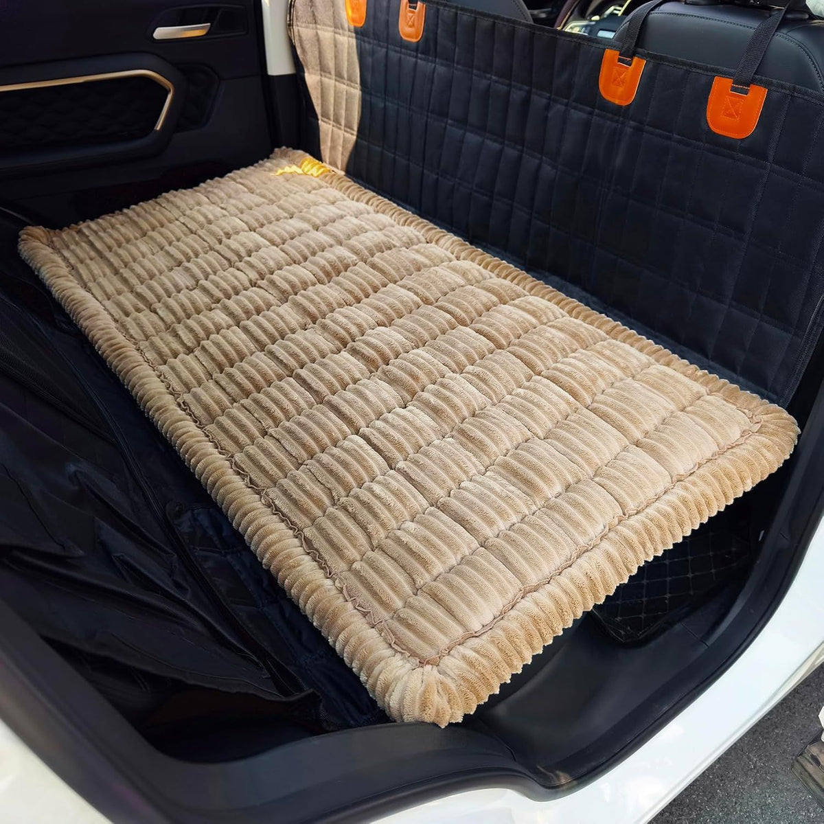Light brown thick pet travel bed for cars