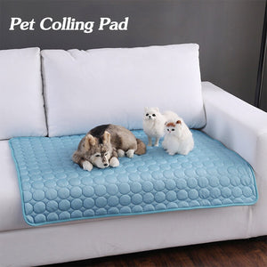 Ice silk cooling pet mat rolled up showing portability