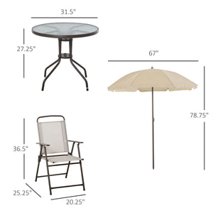 Premium patio dining furniture set featuring breathable mesh folding chairs and tempered glass tabletop